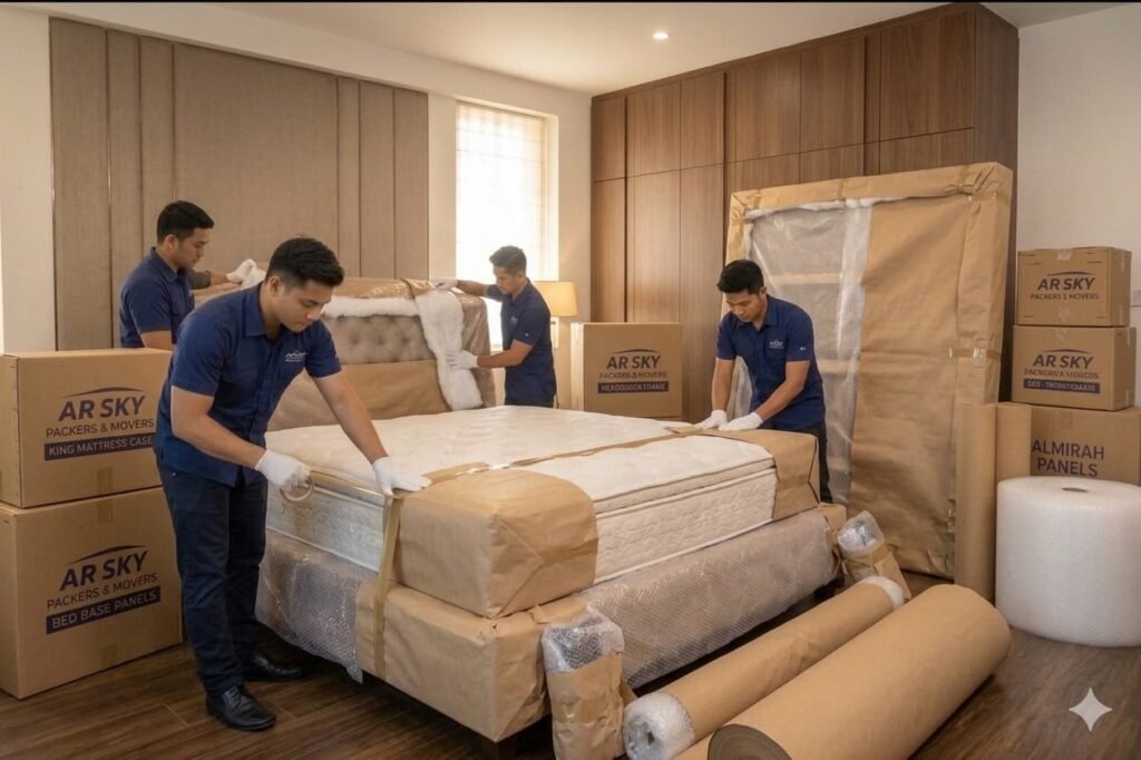 AR Sky Packers and Movers team carefully packing boxes for home shifting in Delhi Metres Packing Packers and movers in ghaziabad